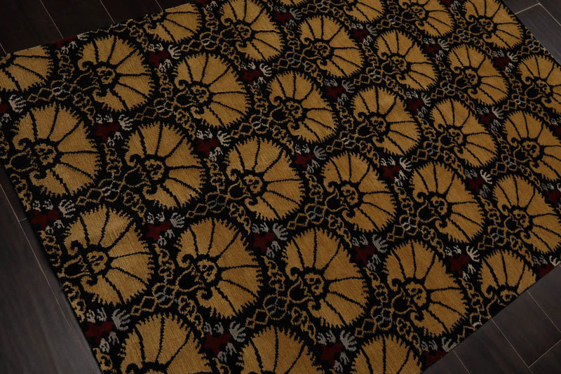 4x6 Black Hand Knotted Tibetan 100% Wool Art Deco Oriental Area Rug