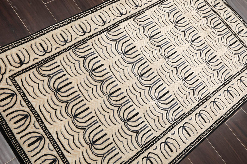 3' x 4'11" Hand Knotted Tibetan Wool & Silk Hip Designer 200 KPSI Area Rug Cream