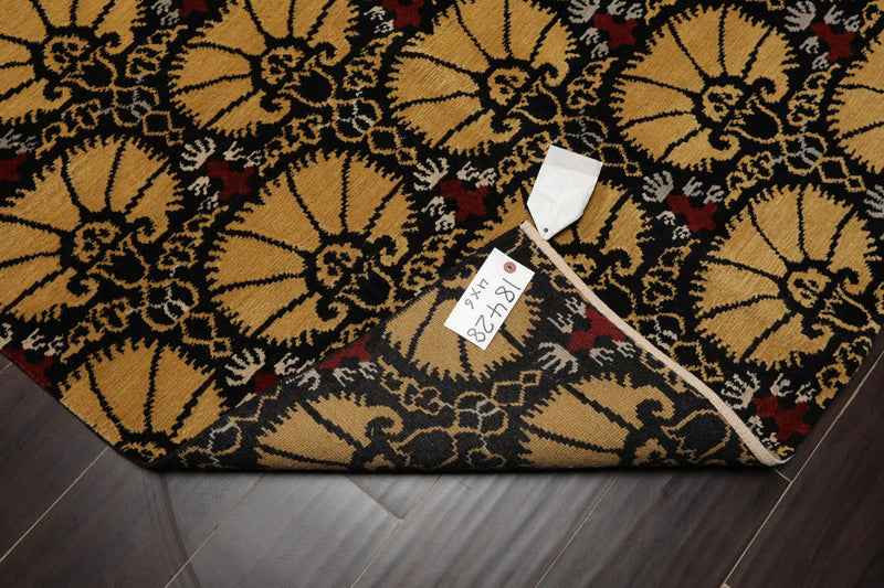 4x6 Black Hand Knotted Tibetan 100% Wool Art Deco Oriental Area Rug