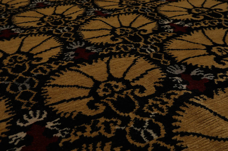 4x6 Black Hand Knotted Tibetan 100% Wool Art Deco Oriental Area Rug