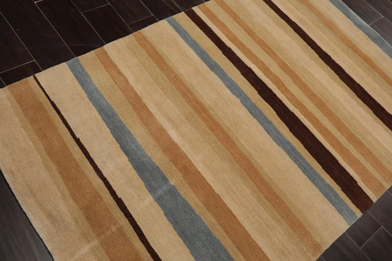 4x6 Beige, Tan Hand Knotted Tibetan 100% Wool Modern & Contemporary Oriental Area Rug