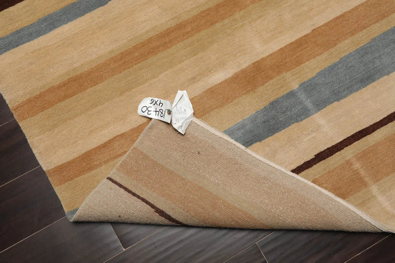 4x6 Beige, Tan Hand Knotted Tibetan 100% Wool Modern & Contemporary Oriental Area Rug