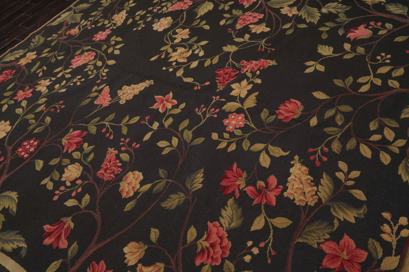 8’3”x9’11" Hand Knotted Wool French Aubusson Savonnerie Area Rug Green