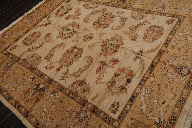 7’11”x9’4" Authentic Hand Knotted Wool Turkish Oushak Oriental Area Rug Beige