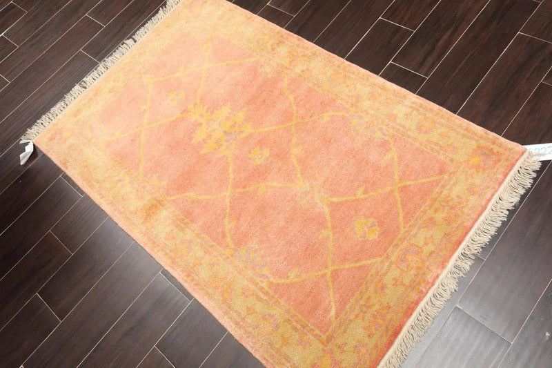 3'1'' x 4'10'' Hand Knotted 100% Wool Oushak Traditional Area Rug Salmon