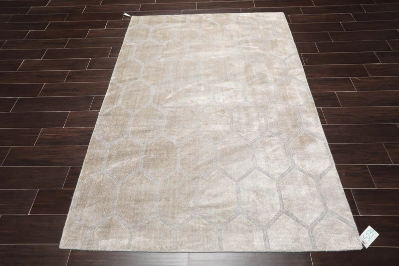 5' x 7' Hand Knotted Tibetan 100% Viscose Honeycomb Oriental Area Rug Gray