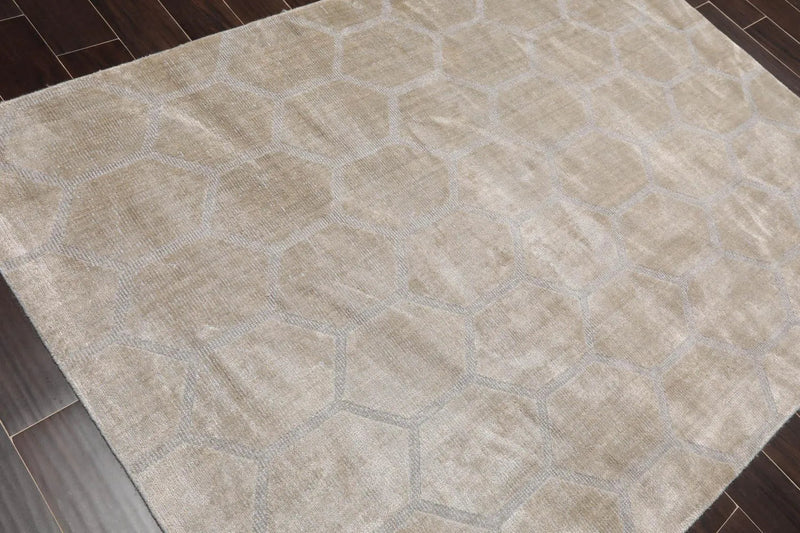 5' x 7' Hand Knotted Tibetan 100% Viscose Honeycomb Oriental Area Rug Gray