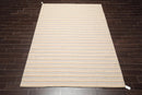 6'8'' x 9'11'' Hand Knotted Wool Designer Stripes Flat Weave Area Rug Beige