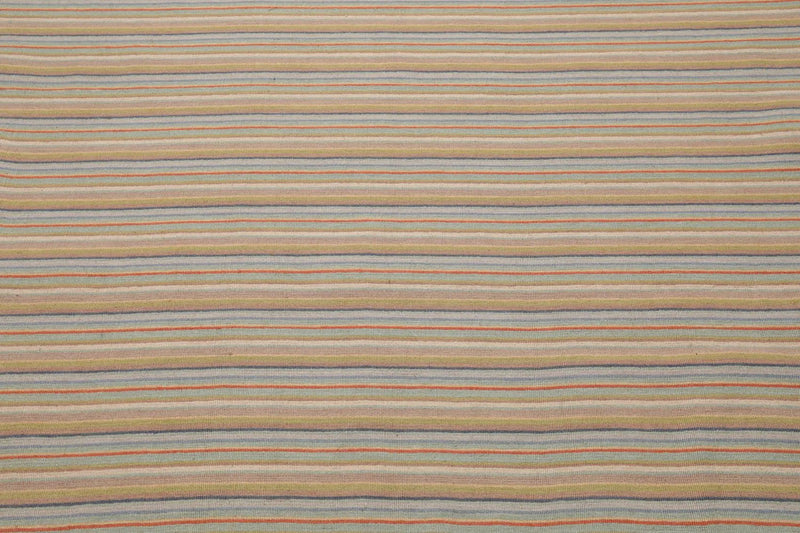 6'8'' x 9'11'' Hand Knotted Wool Designer Stripes Flat Weave Area Rug Beige