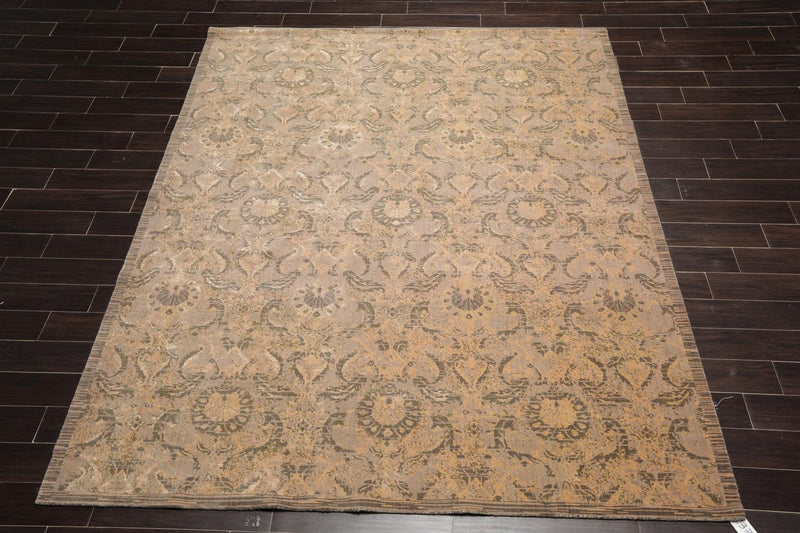 7'8"x9'10" Designer Transitional Wool & Silk Oriental Area Rug Gray