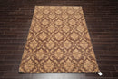 6'1" x 9'3" Hand Knotted Tibetan Wool Damask Designer Area Rug Brown Caramel
