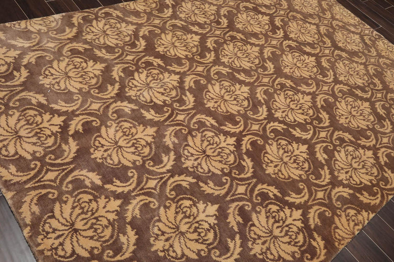 6'1" x 9'3" Hand Knotted Tibetan Wool Damask Designer Area Rug Brown Caramel