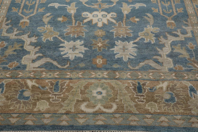 8’11" x 11’11”Muted Hand Knotted Wool Traditional Indo Herizz Area Rug Blue