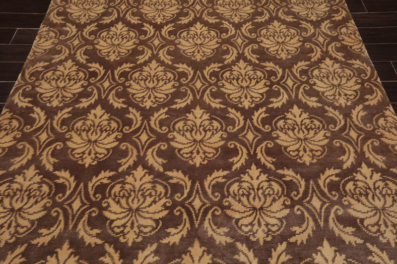 6'1" x 9'3" Hand Knotted Tibetan Wool Damask Designer Area Rug Brown Caramel