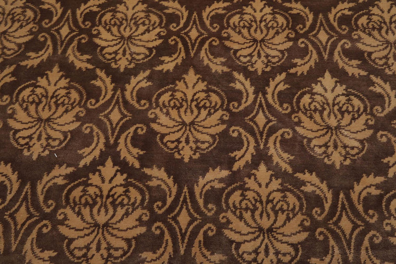 6'1" x 9'3" Hand Knotted Tibetan Wool Damask Designer Area Rug Brown Caramel