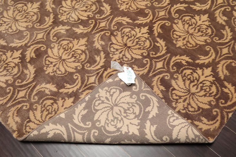 6'1" x 9'3" Hand Knotted Tibetan Wool Damask Designer Area Rug Brown Caramel