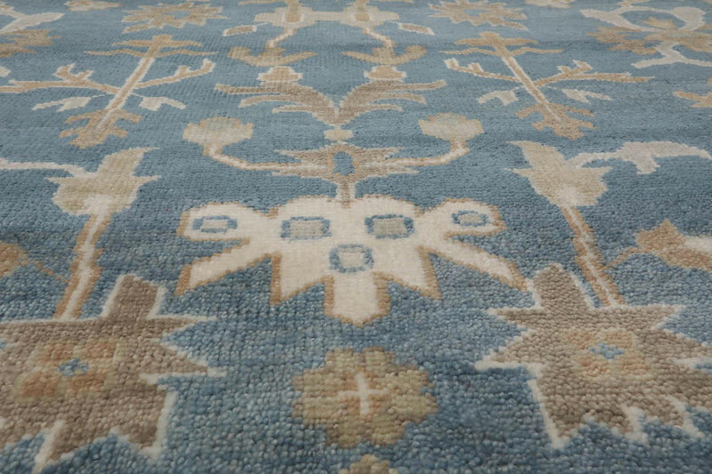 8’11" x 11’11”Muted Hand Knotted Wool Traditional Indo Herizz Area Rug Blue