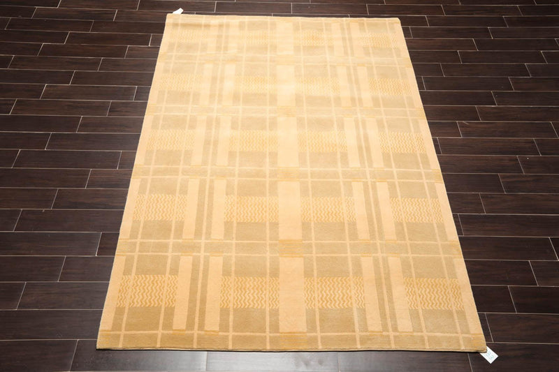 5'11" x 8'8" Hand Knotted Tibetan 100% Wool Hip Designer Area Rug Beige