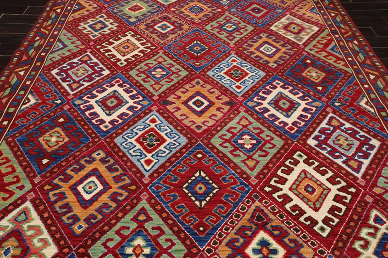 8 x 11 Geometric Panel Style Wool Area Rug Red Made in USA