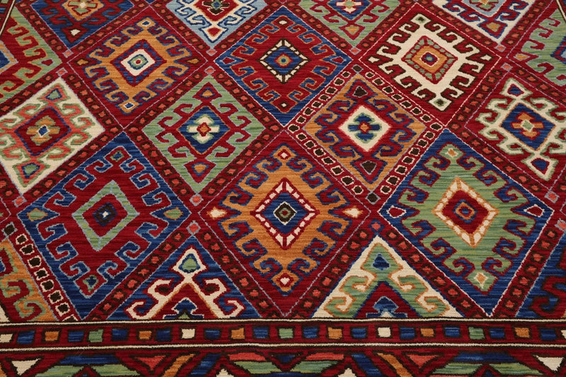 8 x 11 Geometric Panel Style Wool Area Rug Red Made in USA