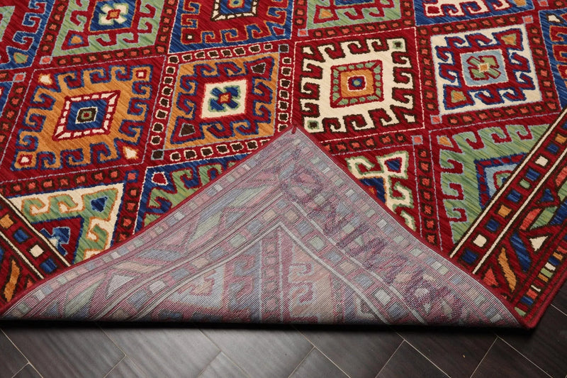 8 x 11 Geometric Panel Style Wool Area Rug Red Made in USA
