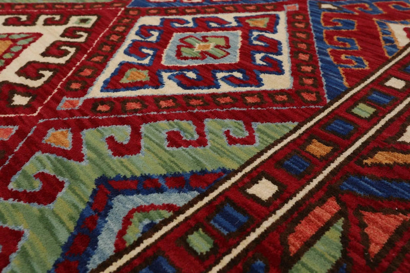 8 x 11 Geometric Panel Style Wool Area Rug Red Made in USA