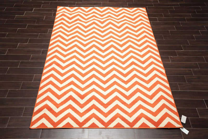 7' x 10' Chevron Machine Made Indoor Outdoor Modern Area Rug Orange