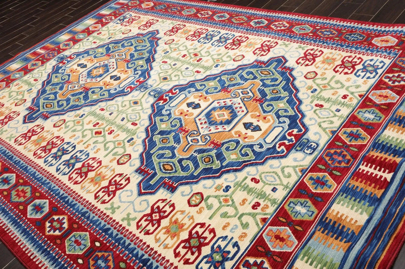 8x11 Pole Medallion Traditional Wool Area Rug Ivory USA Made