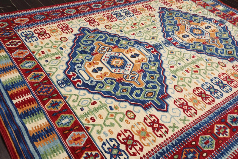 8x11 Pole Medallion Traditional Wool Area Rug Ivory USA Made