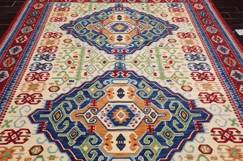 8x11 Pole Medallion Traditional Wool Area Rug Ivory USA Made