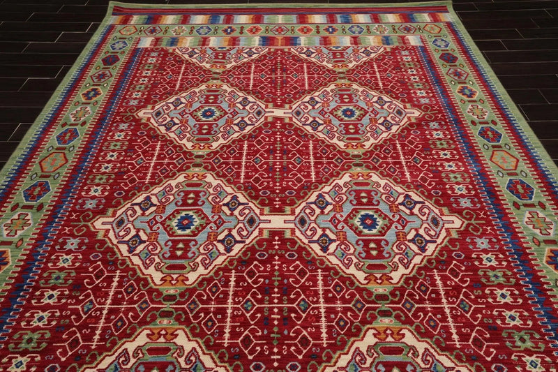 8' x 11' Geometric Traditional Wool Area Rug Red Made in USA