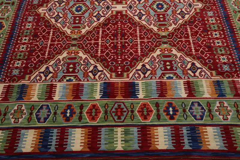 8' x 11' Geometric Traditional Wool Area Rug Red Made in USA