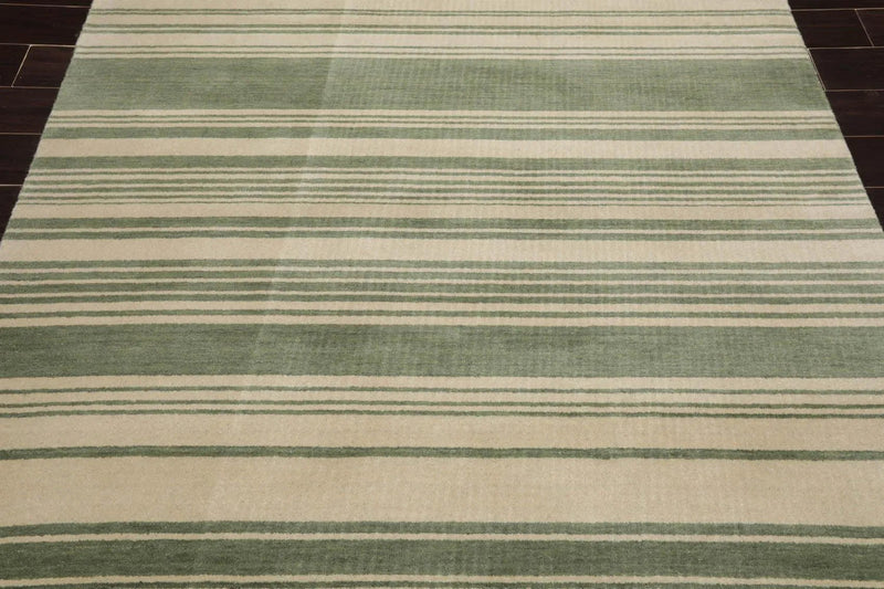 5'6'' x 8'10' Hand Knotted Tibetan Wool Designer Stripes Oriental Area Rug Beige
