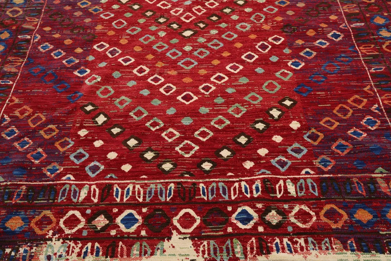 8 x 11 Boho Chic 100% Wool Area Rug Red Made in USA