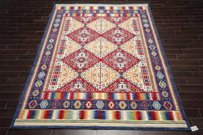 8 x 11 Geometric Panel Style Wool Area Rug Ivory Made in USA