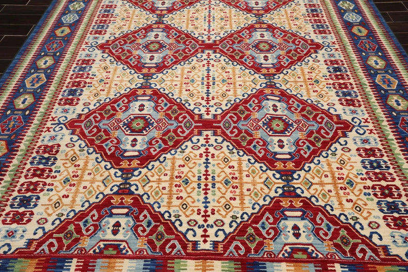 8 x 11 Geometric Panel Style Wool Area Rug Ivory Made in USA