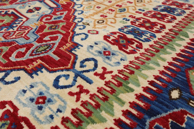 8 x 11 Geometric Panel Style Wool Area Rug Ivory Made in USA