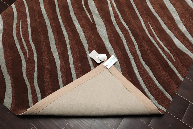 5' x 7'5'' Handmade Wool & Art Silk Hip Designer Modern Area Rug Brown