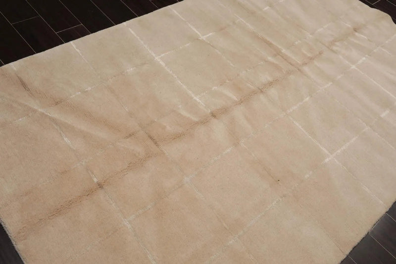 5’ x 8’ Hand Knotted Wool & Silk Modern Designer Tibetan Area Rug Beige