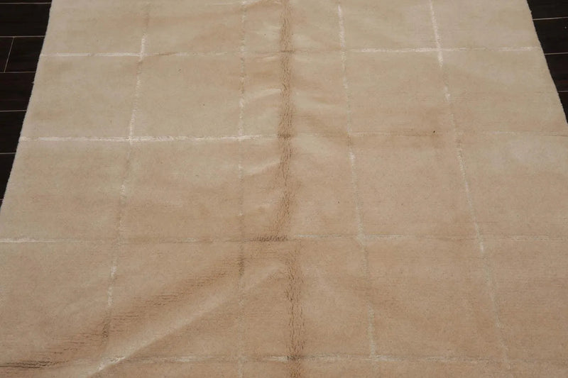 5’ x 8’ Hand Knotted Wool & Silk Modern Designer Tibetan Area Rug Beige