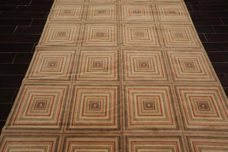 6’ x 8’9” Hand Knotted 100% Wool Modern Tibetan Oriental Area Rug Tan, Beige
