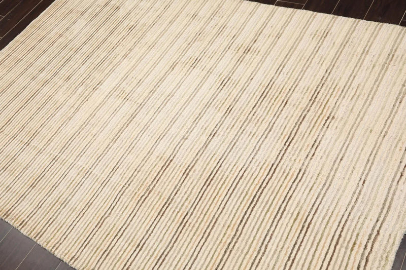 5' x 7'4'' Handmade 100% Wool Designer Stripes Modern Oriental Area Rug Beige