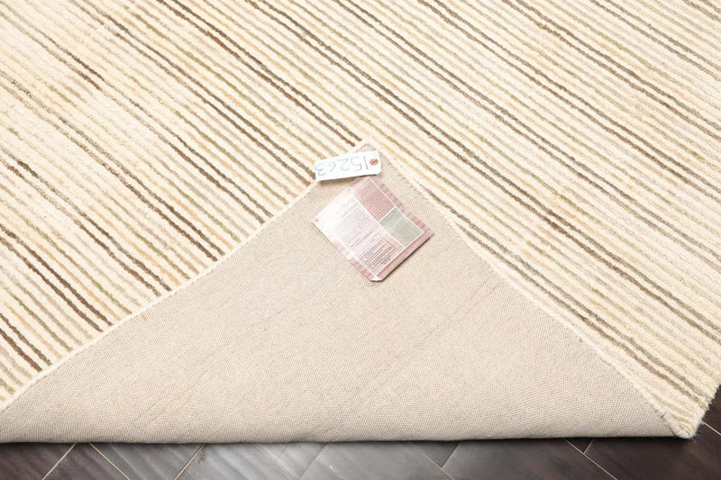5' x 7'4'' Handmade 100% Wool Designer Stripes Modern Oriental Area Rug Beige