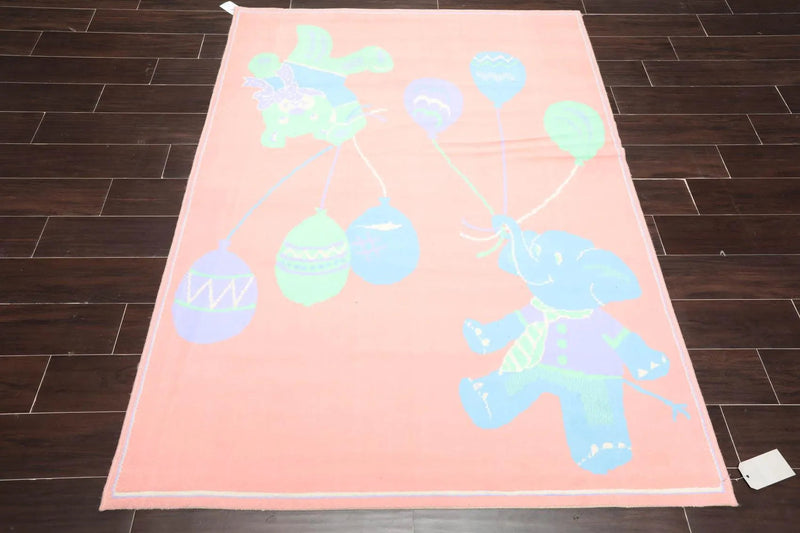 4'7'' x 6'9'' Traditional Machine Made 100% Wool Oriental Area Rug Coral