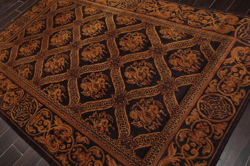 5'9'' x 8'7" Hand Knotted Tibetan 100% Wool Pictorial Area Rug Charcoal Brown