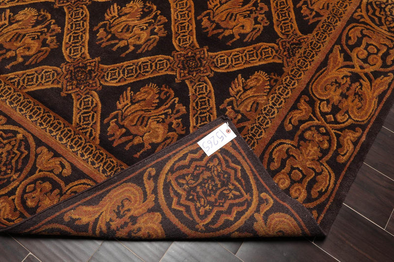 5'9'' x 8'7" Hand Knotted Tibetan 100% Wool Pictorial Area Rug Charcoal Brown