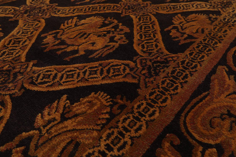 5'9'' x 8'7" Hand Knotted Tibetan 100% Wool Pictorial Area Rug Charcoal Brown