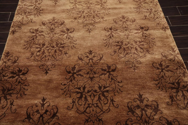 5'1'' x 7'10'' Hand Knotted Tibetan Wool Damask Designer Area Rug Brown, Tan