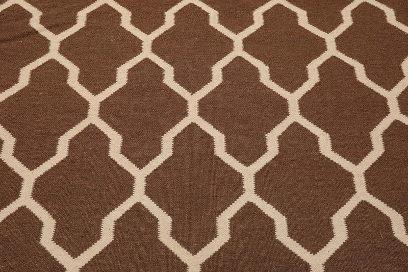 5'1'' x 8'1'' Hand Woven Dhurry Kilim Flatweave Wool Hip Designer Area Rug Brown