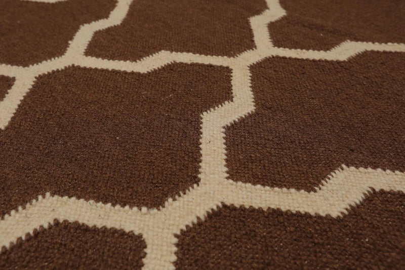 5'1'' x 8'1'' Hand Woven Dhurry Kilim Flatweave Wool Hip Designer Area Rug Brown